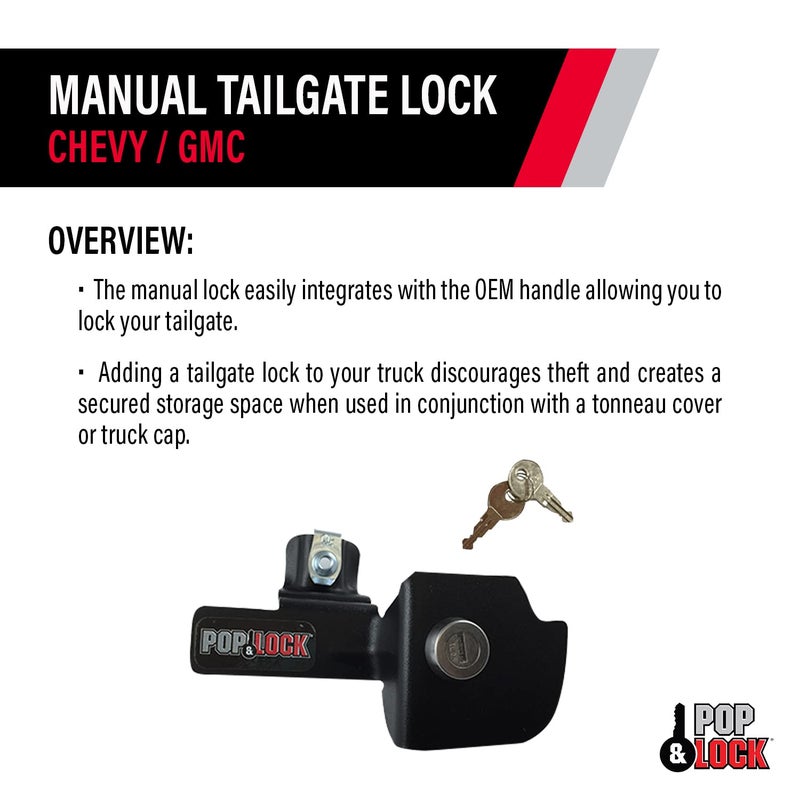 POP & Lock - Manual Tailgate Lock for Chevy Silverado and GMC Sierra, Fits 1999 to 2007 Models, Anti Theft, Truck Tailgate Lock Replacement, Easy to Install, Made in The USA (Black, PL1100) - Image 4